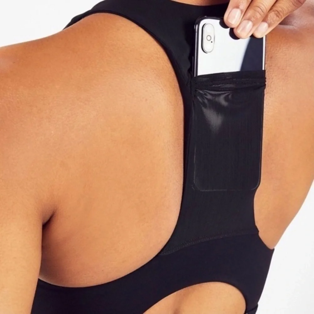 Fabletics Mila Medium Impact Sports Bra, Black,‎ Phone Pocket, Size XS?